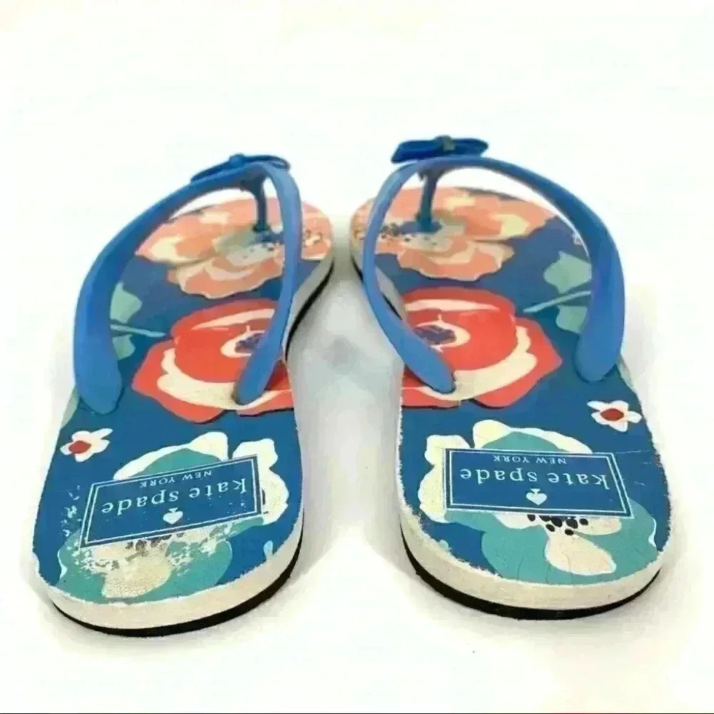 Kate spade women sandals size 9-10 L multicolored floral tropical flip flops - Picture 4 of 9